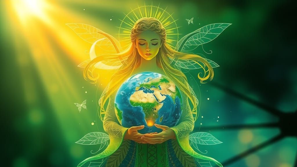 Nature Goddess Radiates Hope and Harmony in Vibrant Earthy P...