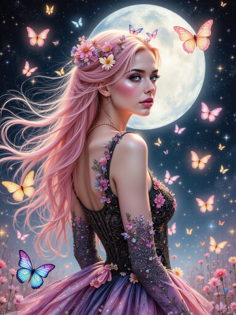 Ethereal Fantasy Figure in Cosmic Night Sky