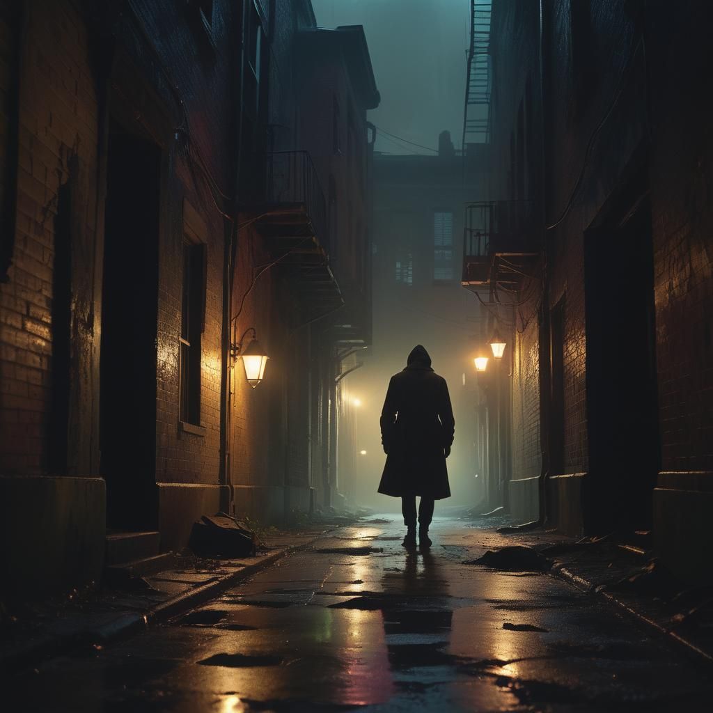 Ominous Figure Lurking in Dimly Lit Alleyway