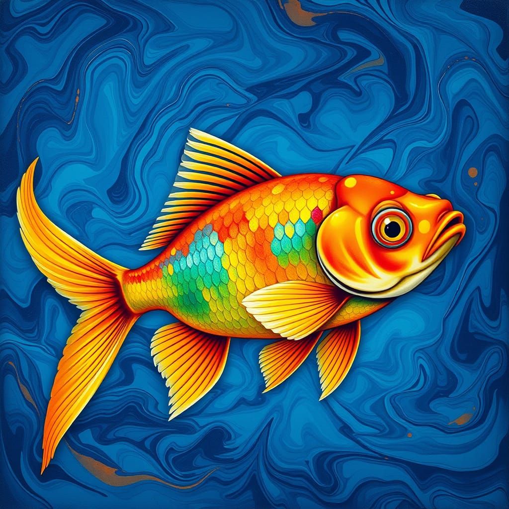 Iridescent Mandarin Fish in Abstract Expressionist Style