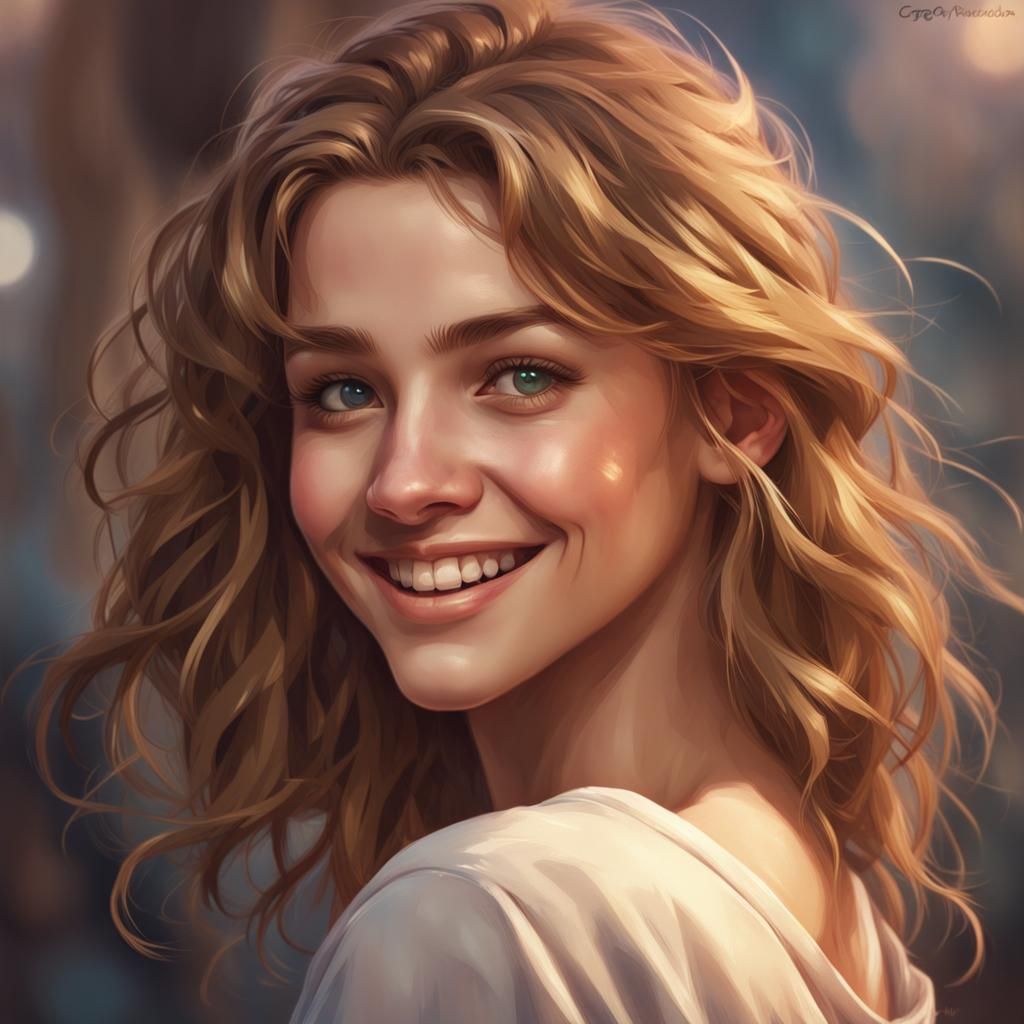 Smiling Teenage Girl Portrait in Hyperdetailed Style
