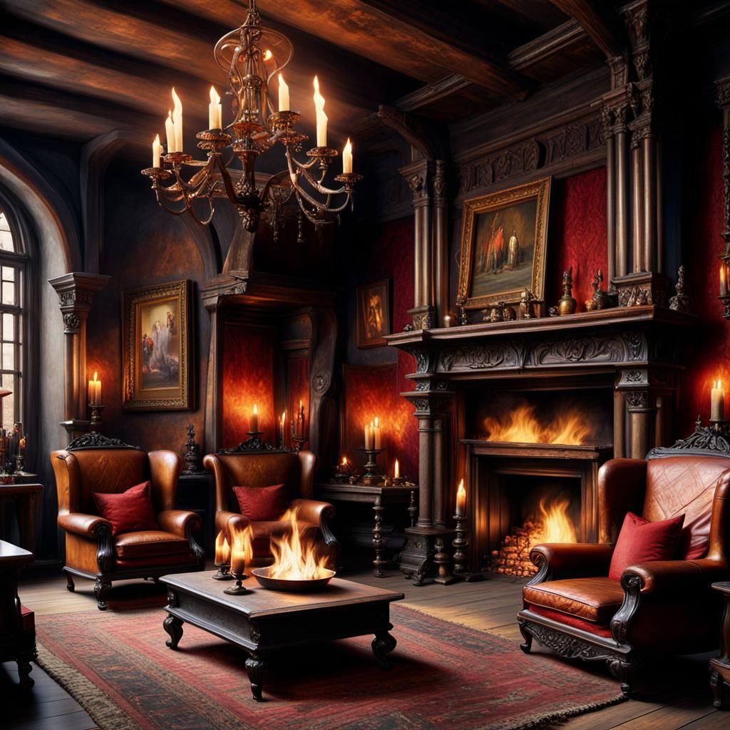 Cozy Medieval Castle Interior in Oil Painting Style