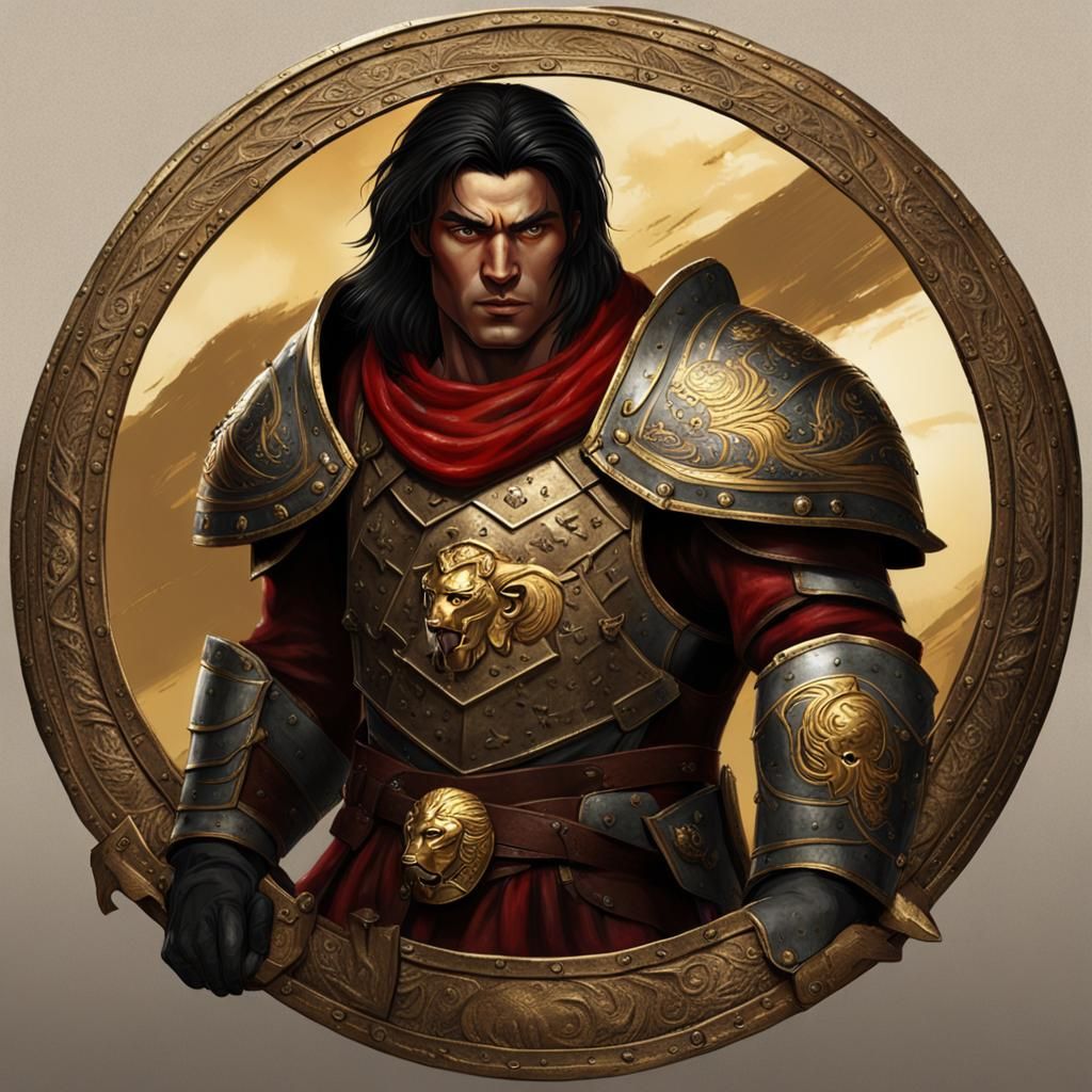 Fantasy Warrior in Scale Mail with Warhammer