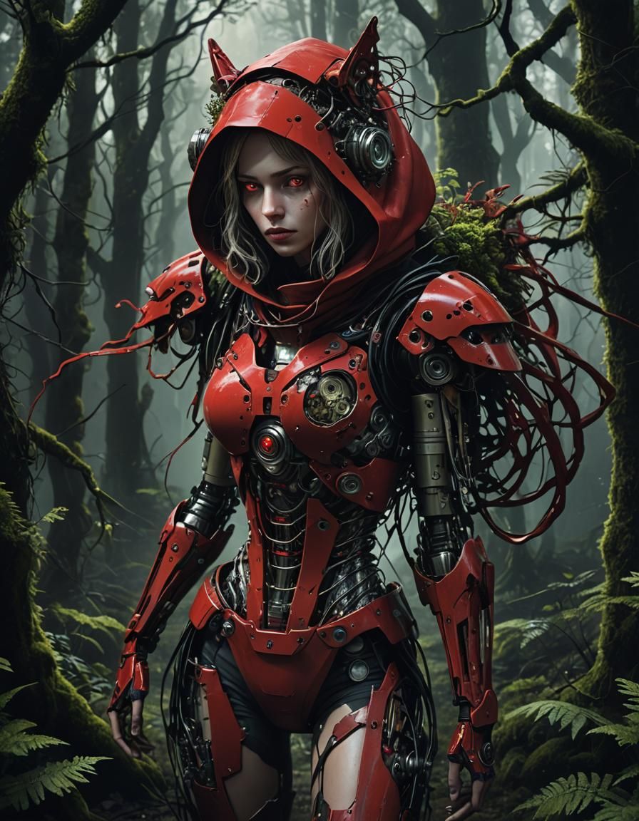 Robotic Red Riding Hood in Dark Forest