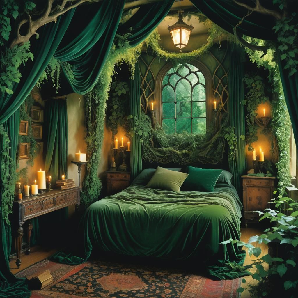 Mystical Druidic Bedroom with Gnarled Tree Bed