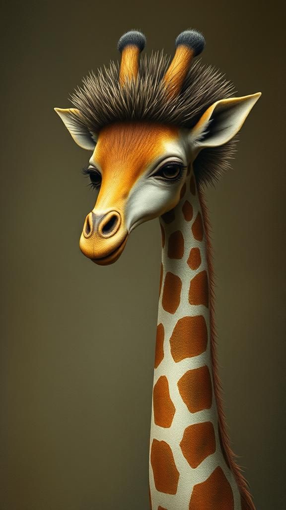Whimsical Giraffe-Hedgehog Hybrid in Fantasy Style