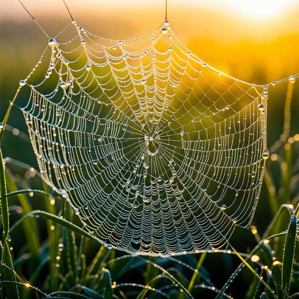 Dew Drops on Spiderweb: Nature Photography