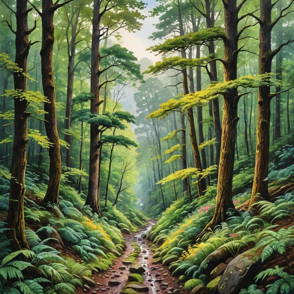 Appalachian Trail After Rain in Watercolor Style