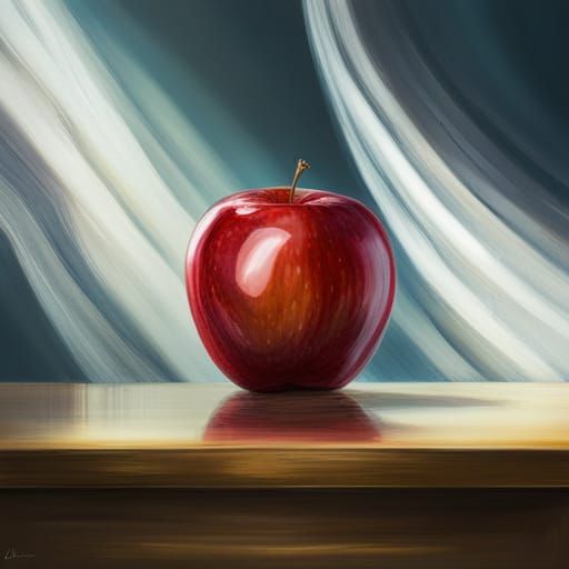 Hyperrealistic Glass Apple on Gold Table