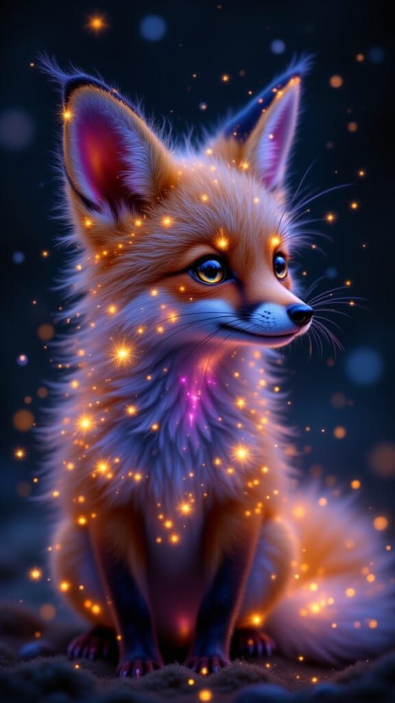 Bioluminescent Fox With Star Map Fur Glowing at Night