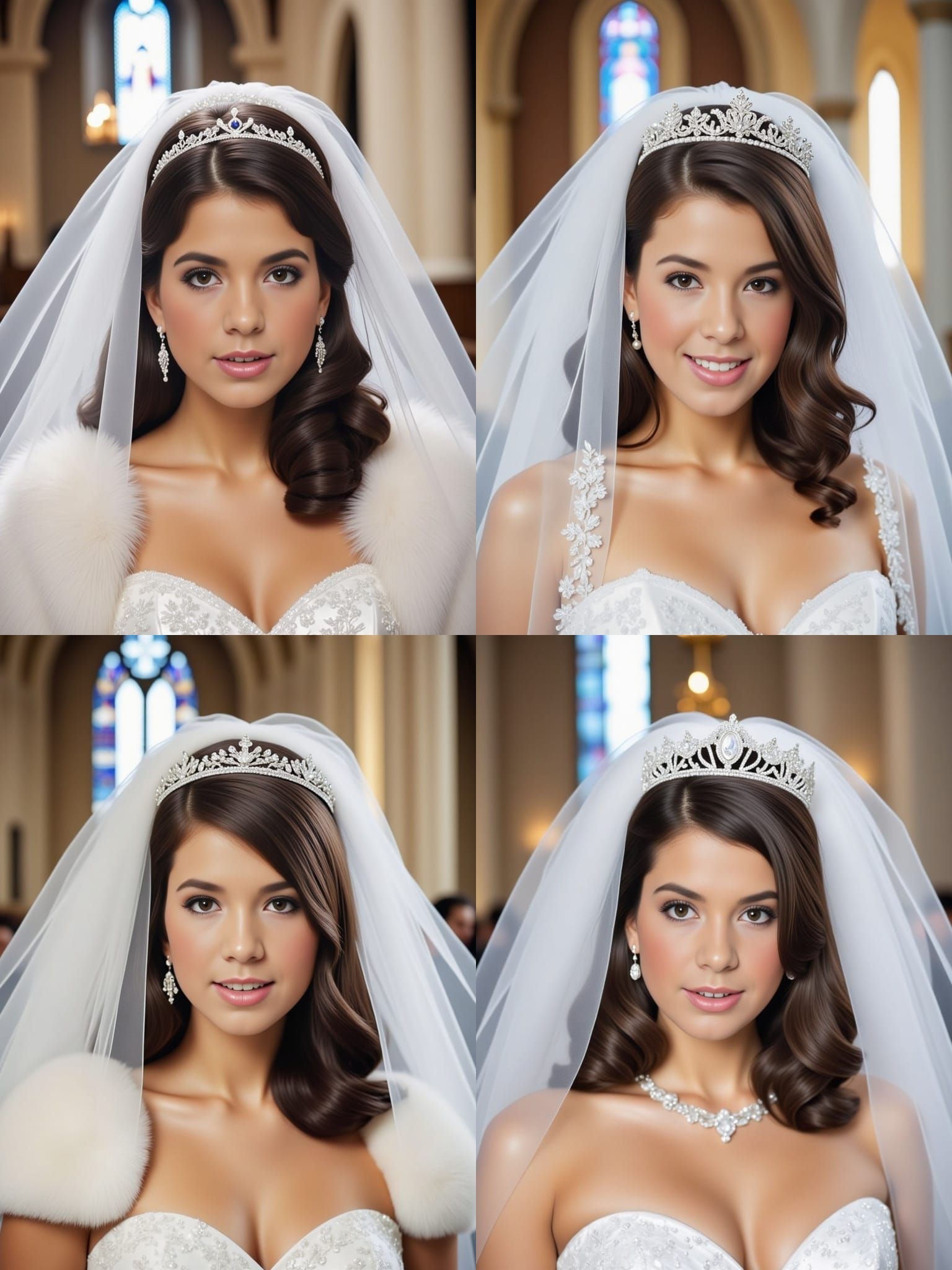 Bride in White Satin Belle Style Wedding Dress