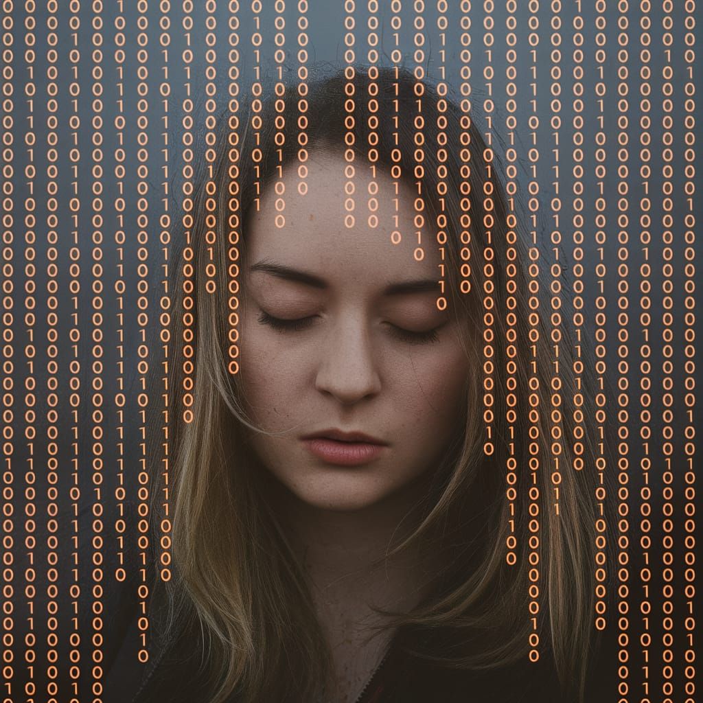 Orange Code Rain in Digital Matrix