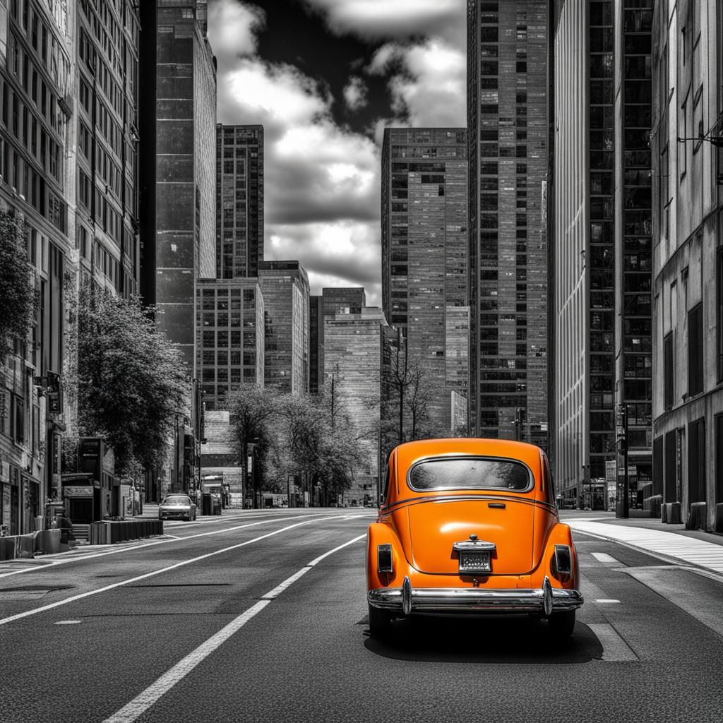 Selective Color Car in Cityscape
