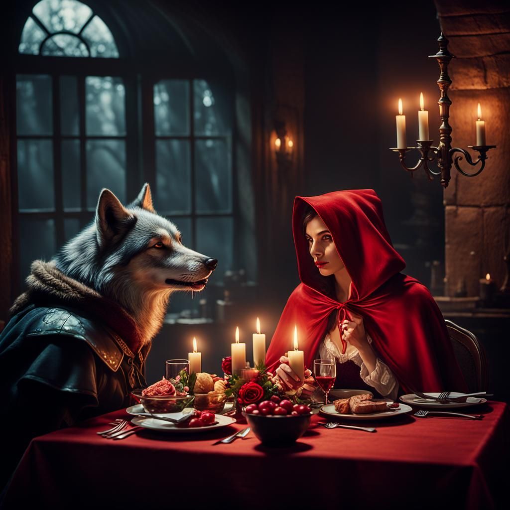 Red Riding Hood and Wolf's Romantic Dinner