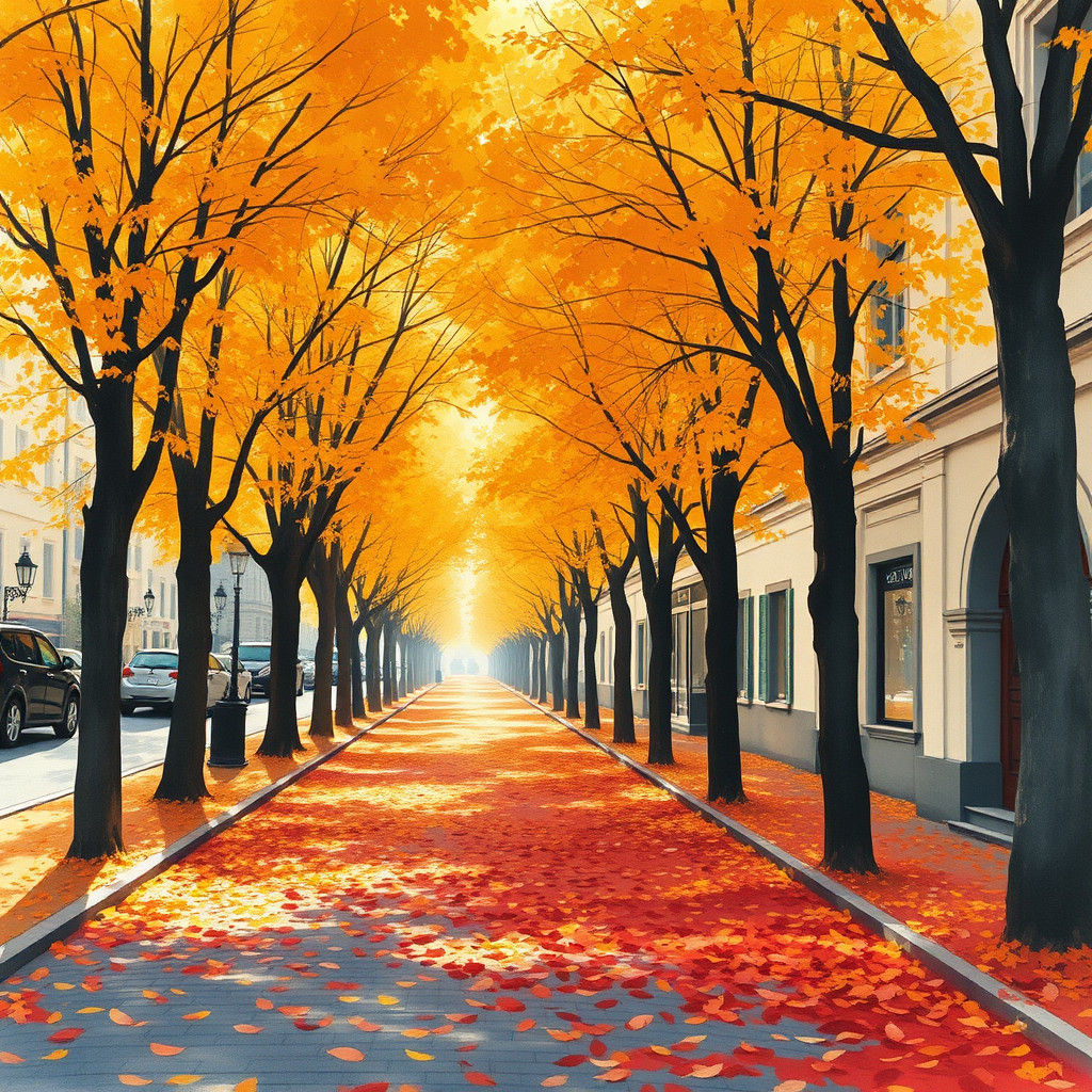 Autumn Ginkgo Trees in European Watercolor Style