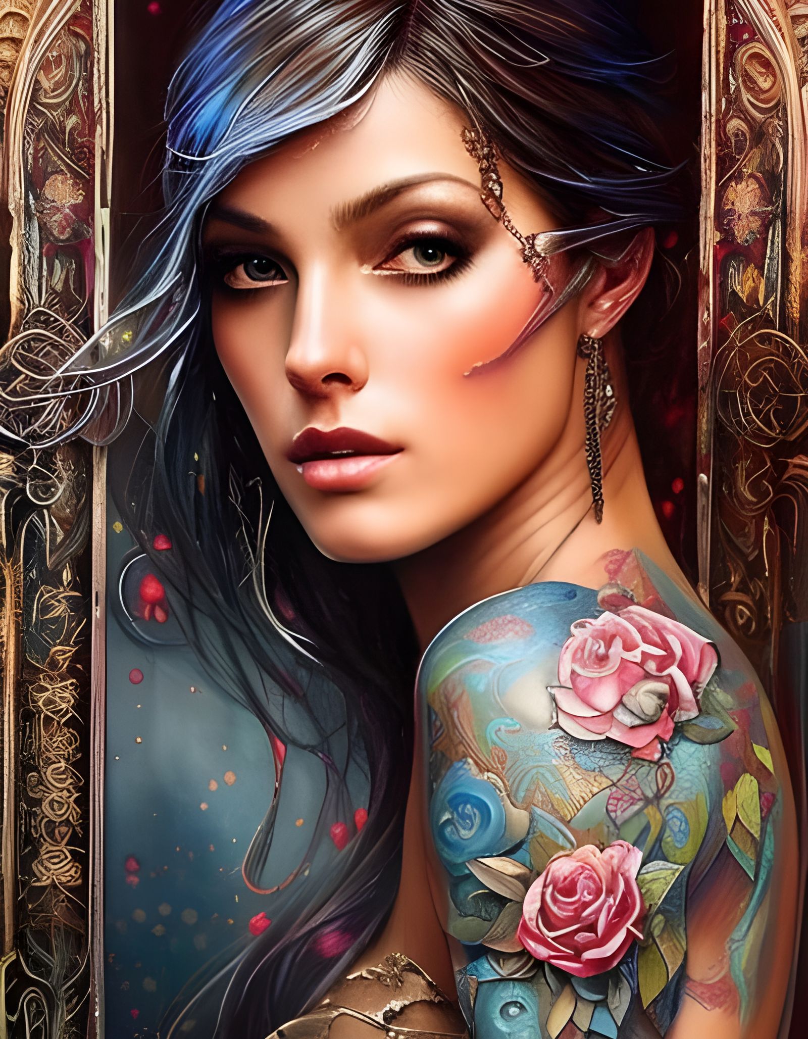 Woman with Rose Tattoos as Splash Art