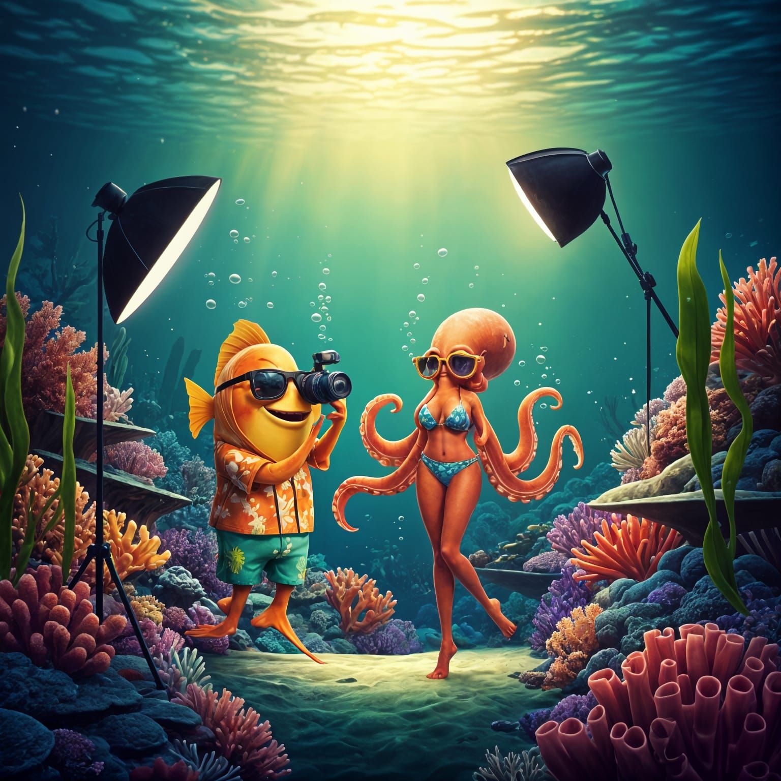 Underwater Pixar Concept Art of Octopus in Swimsuit