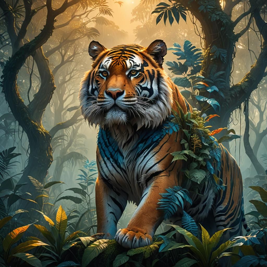 Mystical Jungle: Tiger-Elephant Hybrid in Fantasy Art