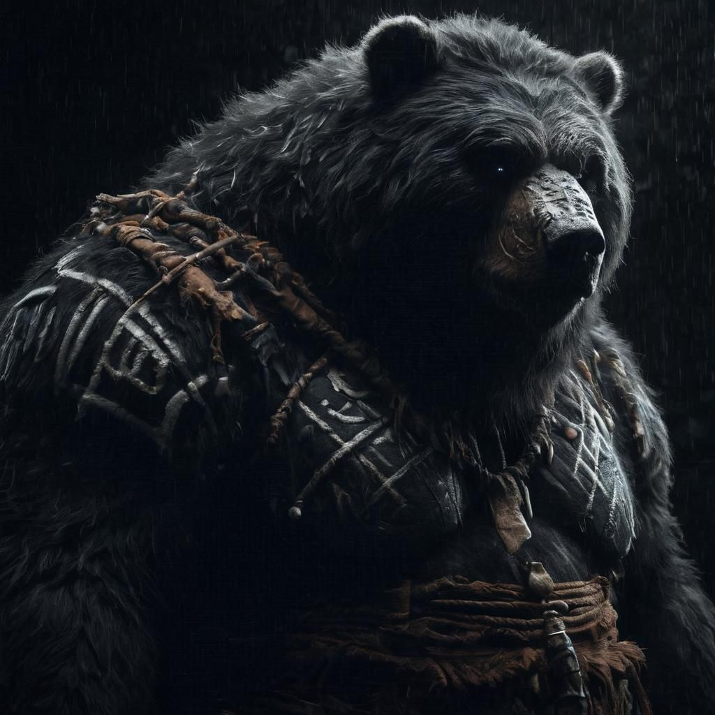 Ominous Kodiak Bear Barbarian in Elemental Darkness