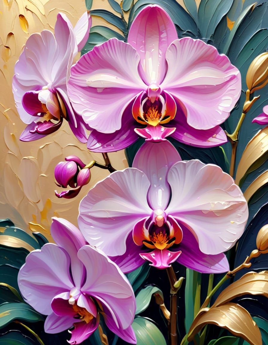 Orchid in Garden as Impasto Oil Painting