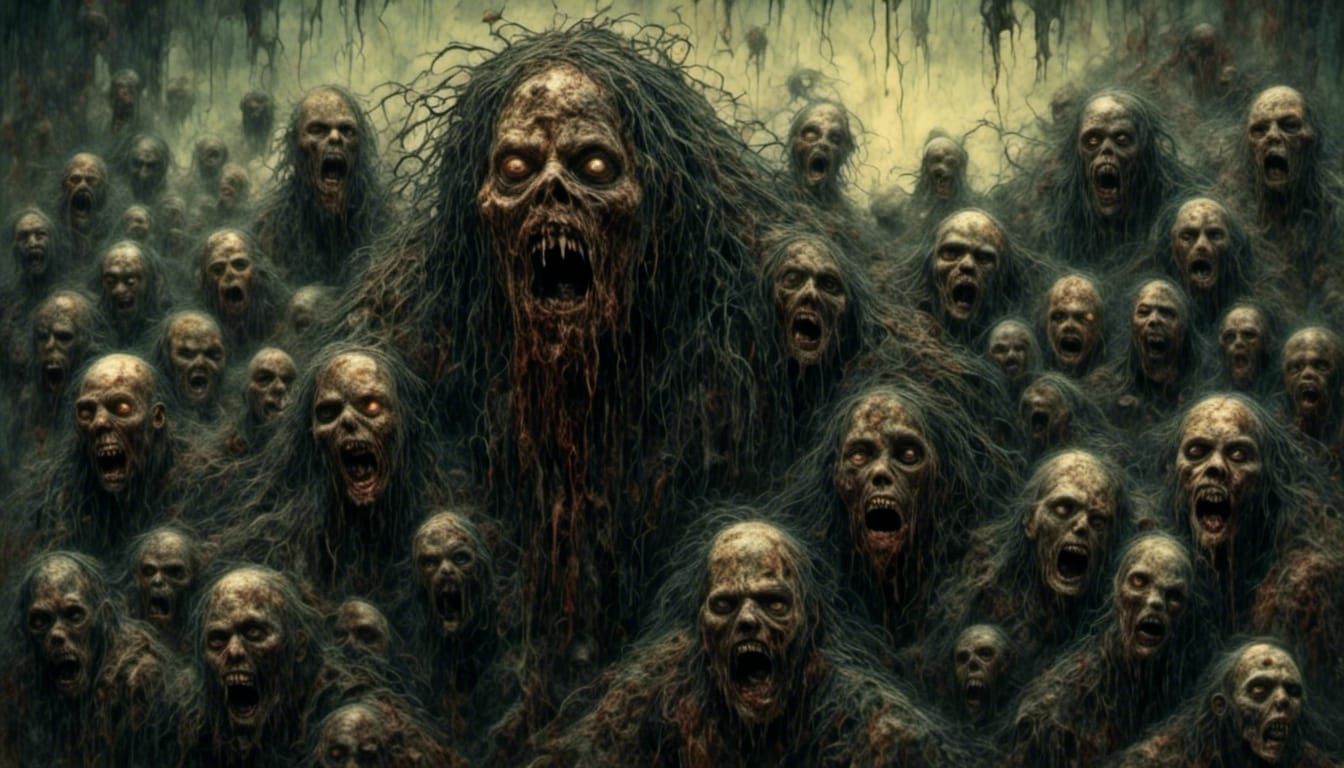 Psychedelic Horror: Undead Zombie Horde in Surreal Art