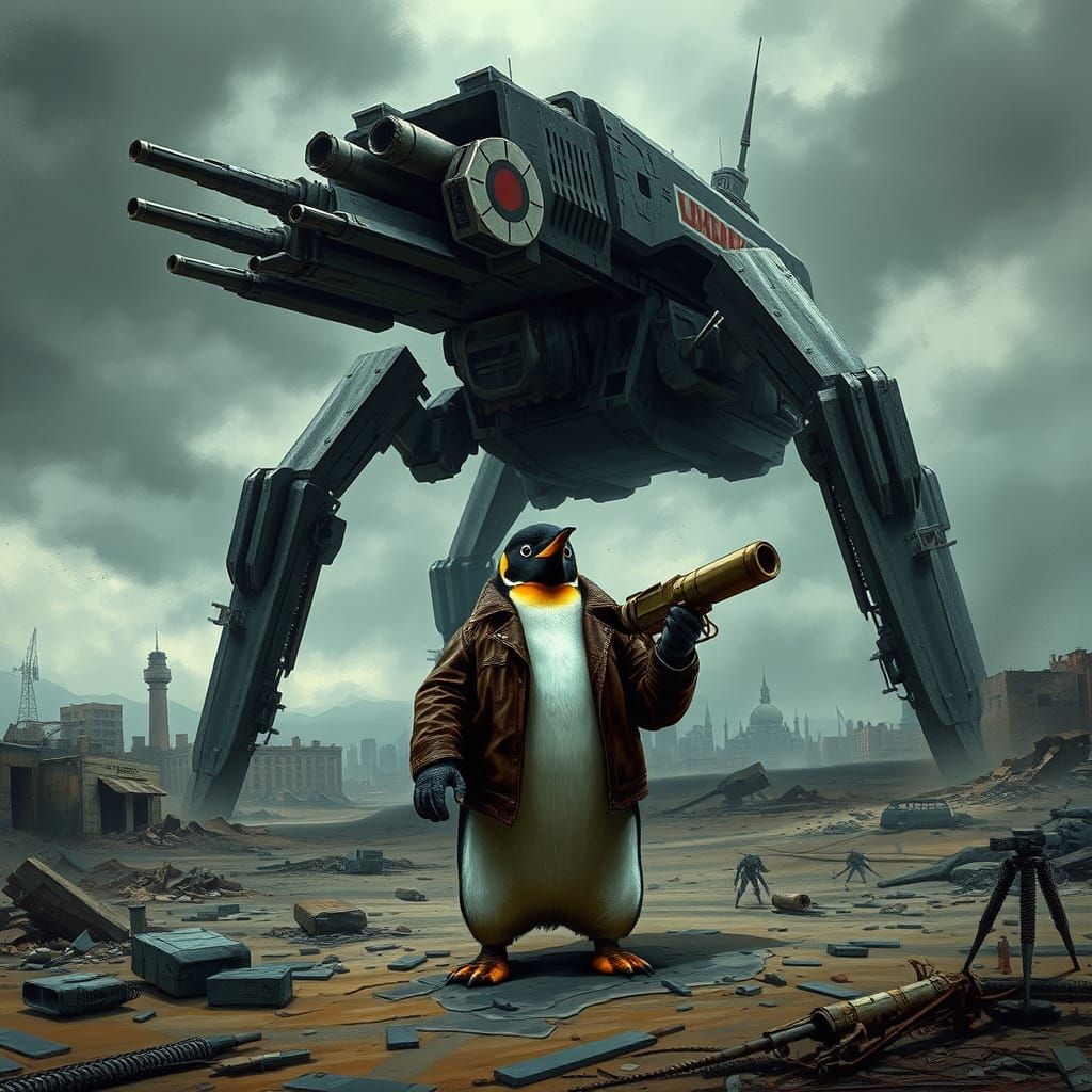 Penguin Wields Rocket Launcher Against Industrial War Machin...