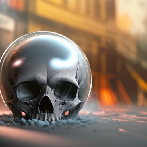 Surreal Skull: Technical Drawing with Ghost in Teacup