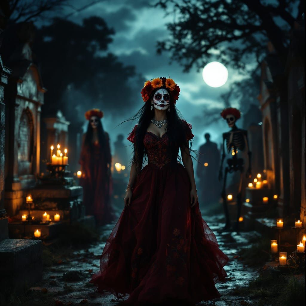 Latina Woman in Catrina Makeup Celebrates Day of the Dead