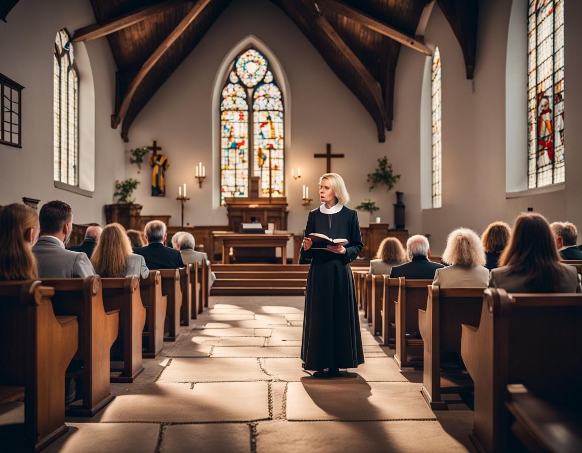 Female Pastor Preaching in Protestant Church