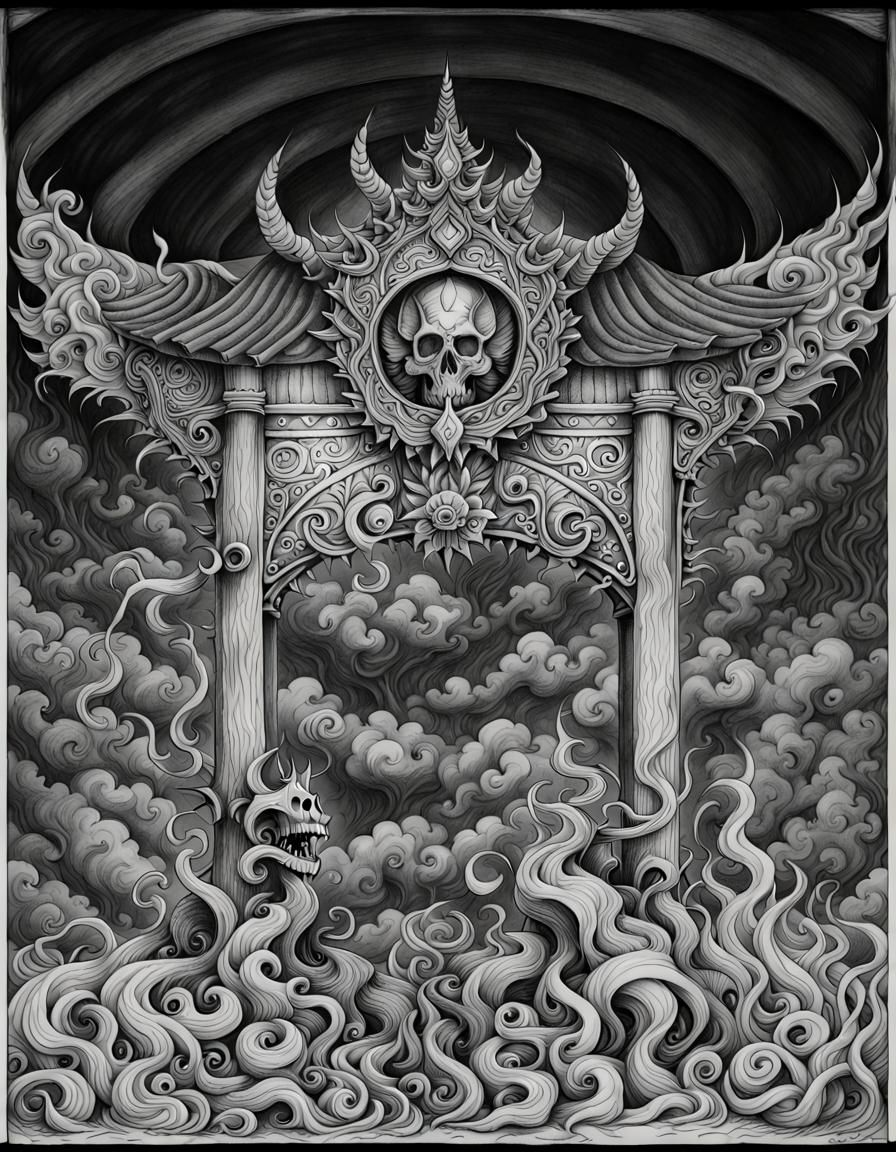Malevolent Shrine: Detailed Line Art Tattoo Design