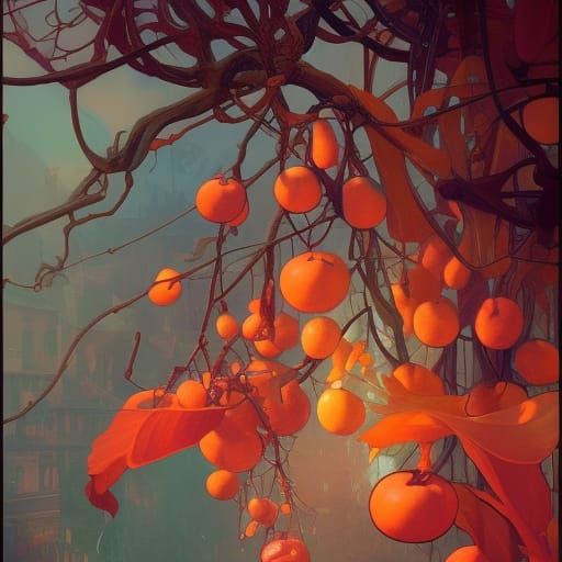 Surreal Fruit Still Life in Art Nouveau Style