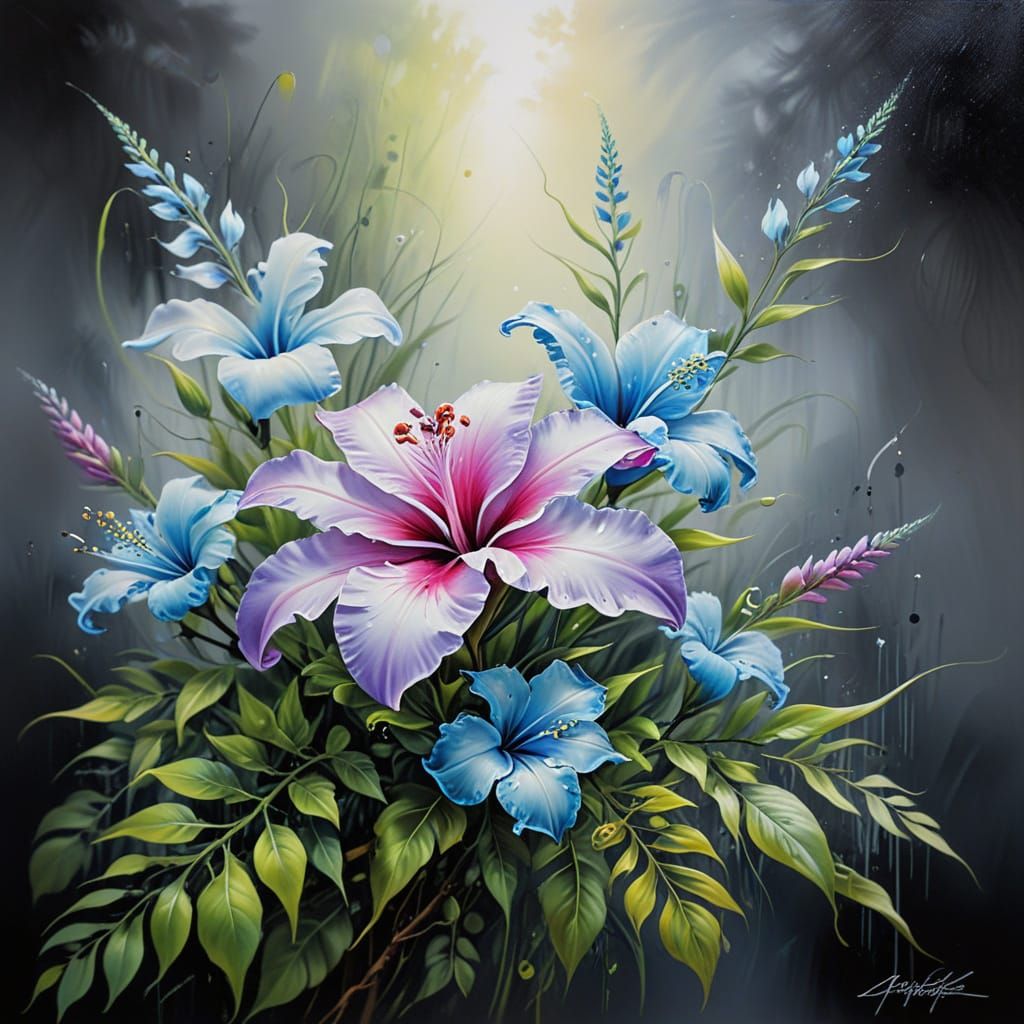 Blurred Airbrush Painting of a Flower