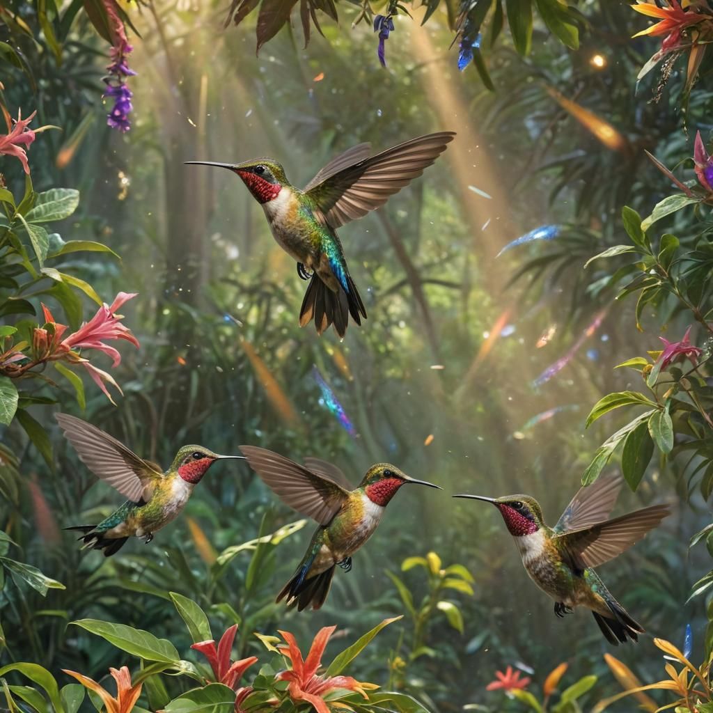 Baroque Hummingbirds and Rainbows in Golden Light
