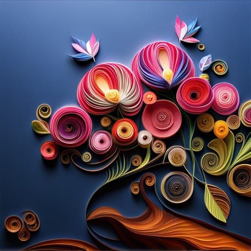 Paper quilling bright tumbling flowers