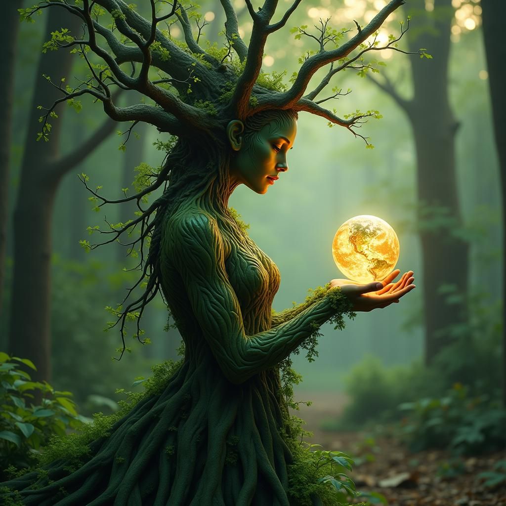 Ethereal Tree Woman Embracing Earth