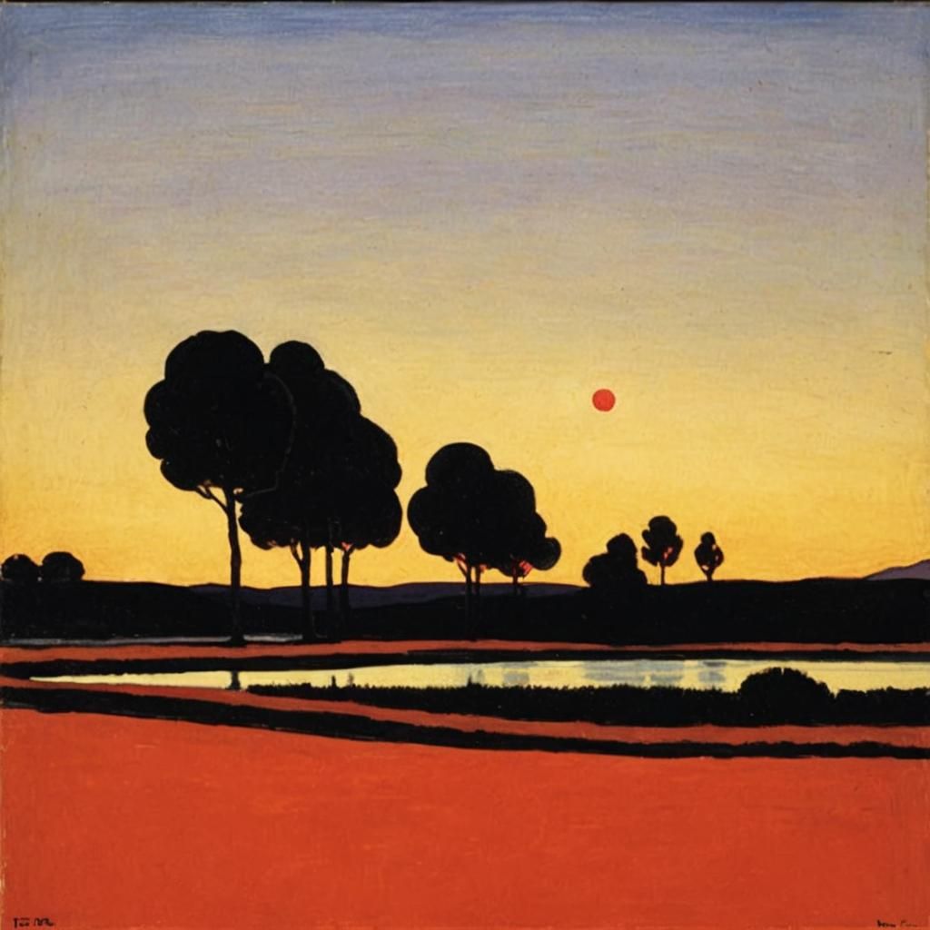 Sunset Landscape in Félix Vallotton Style