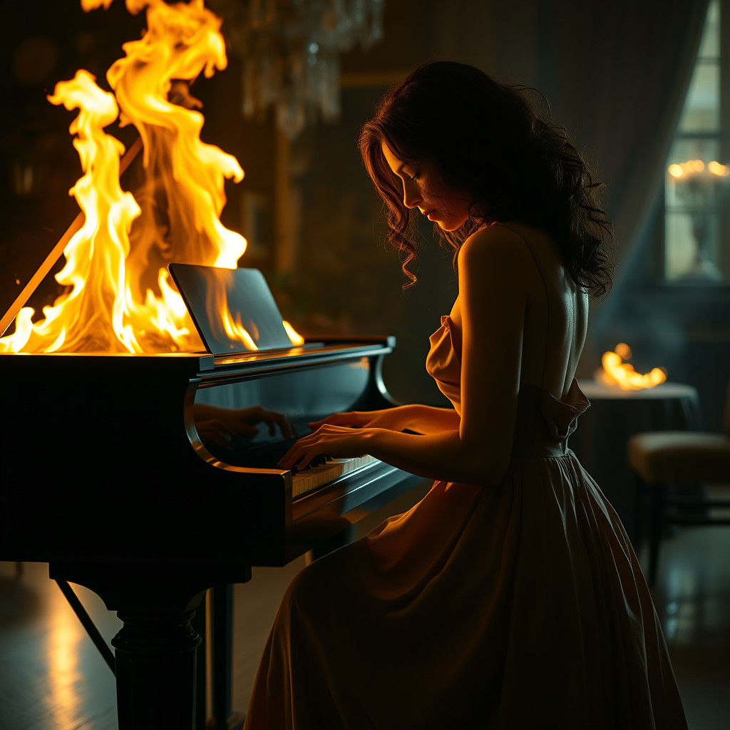 Passionate Pianist Plays a Burning Piano