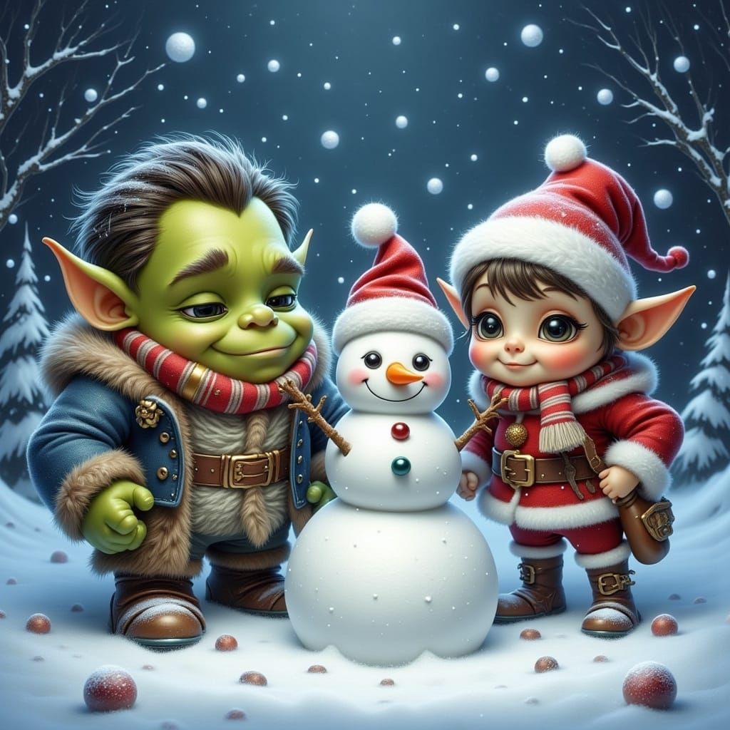 Orc, Alien, and Elf Build a Snowman