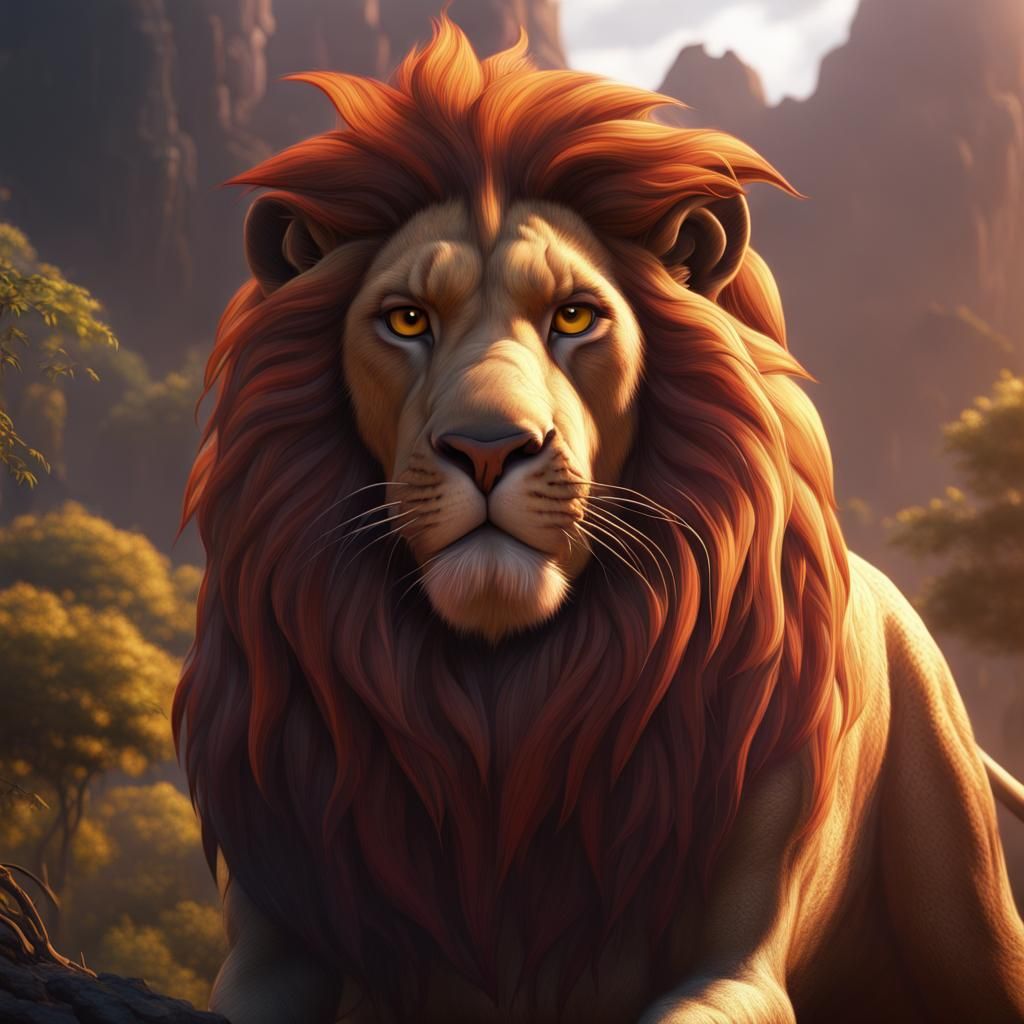 Detailed Matte Painting of Simba in Deep Color