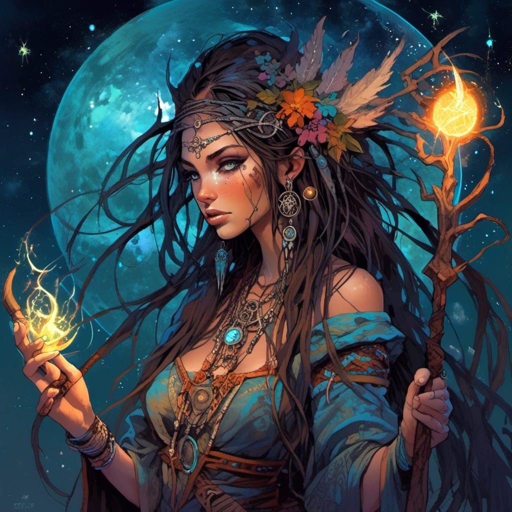 Bioluminescent Shaman Sorceress Casting Spell