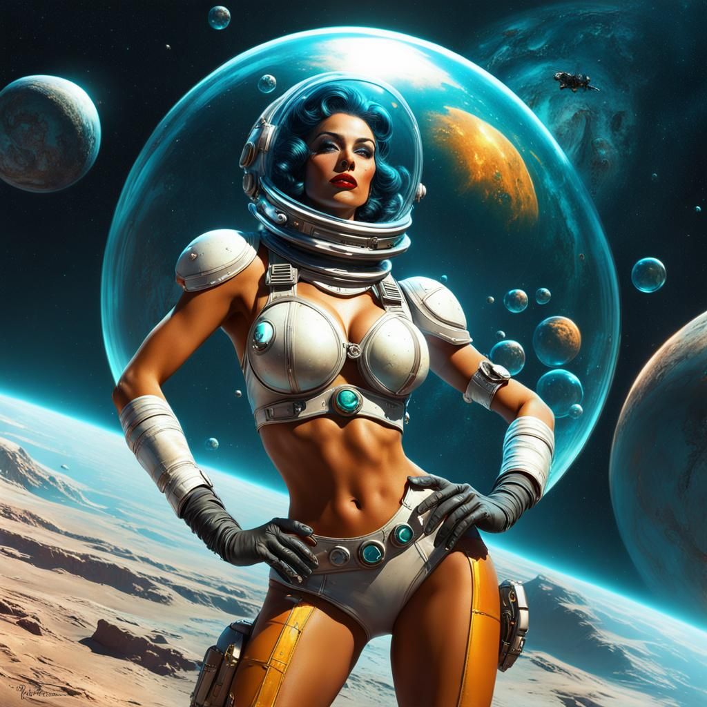 Retro Sci-Fi Pin-Up in Space Suit