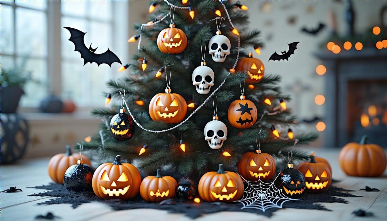 Spooky Halloween Christmas Tree with Pumpkin Ornaments
