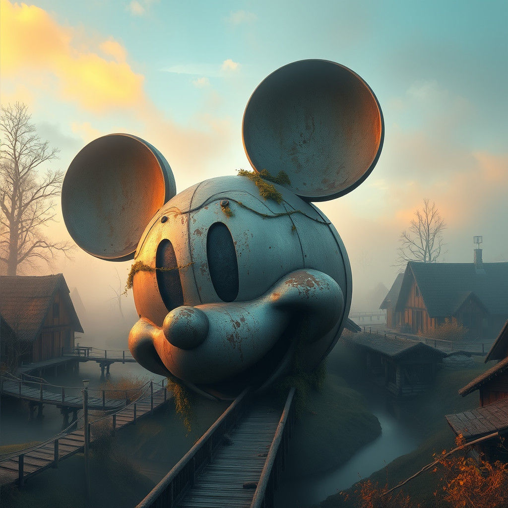 Decaying Mickey Mouse Head in Scandinavian Village
