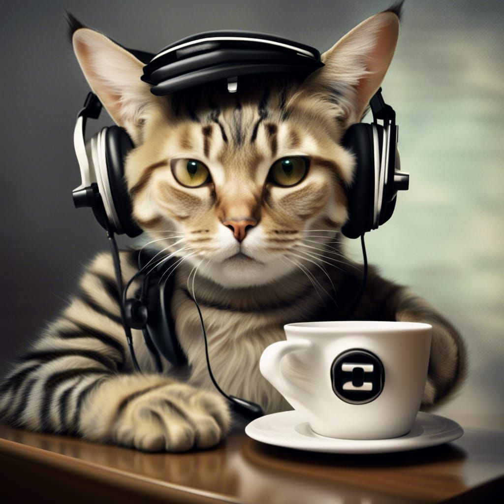 Whimsical Feline DJ of Coffee House Frequencies