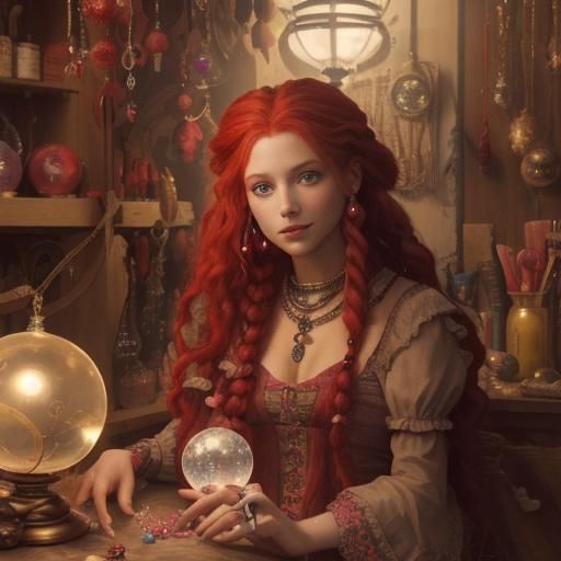 Fortune Teller with Red Hair in Bright Colors