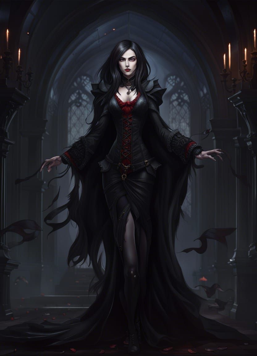 Elegant Gothic Vampire Mistress in Anime Style