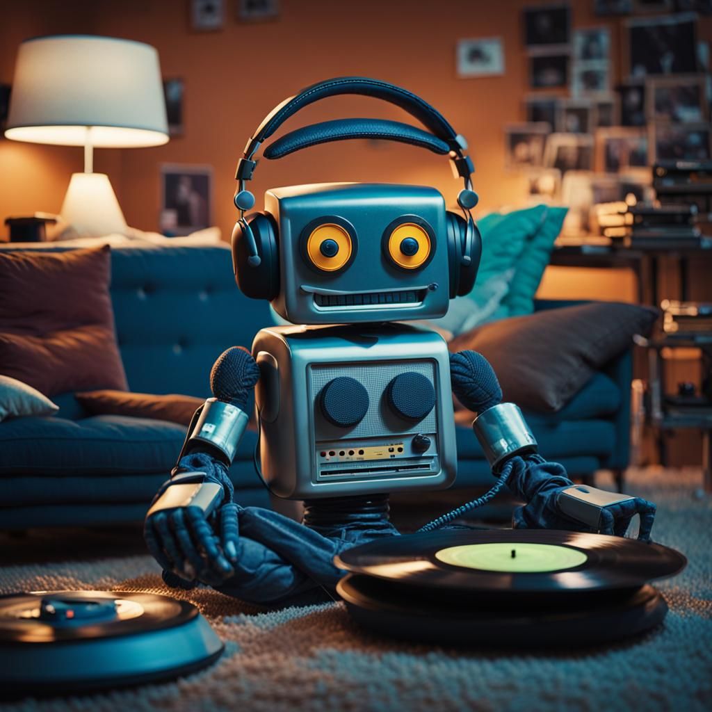 Robot Listens to Music: Cinematic Film Still