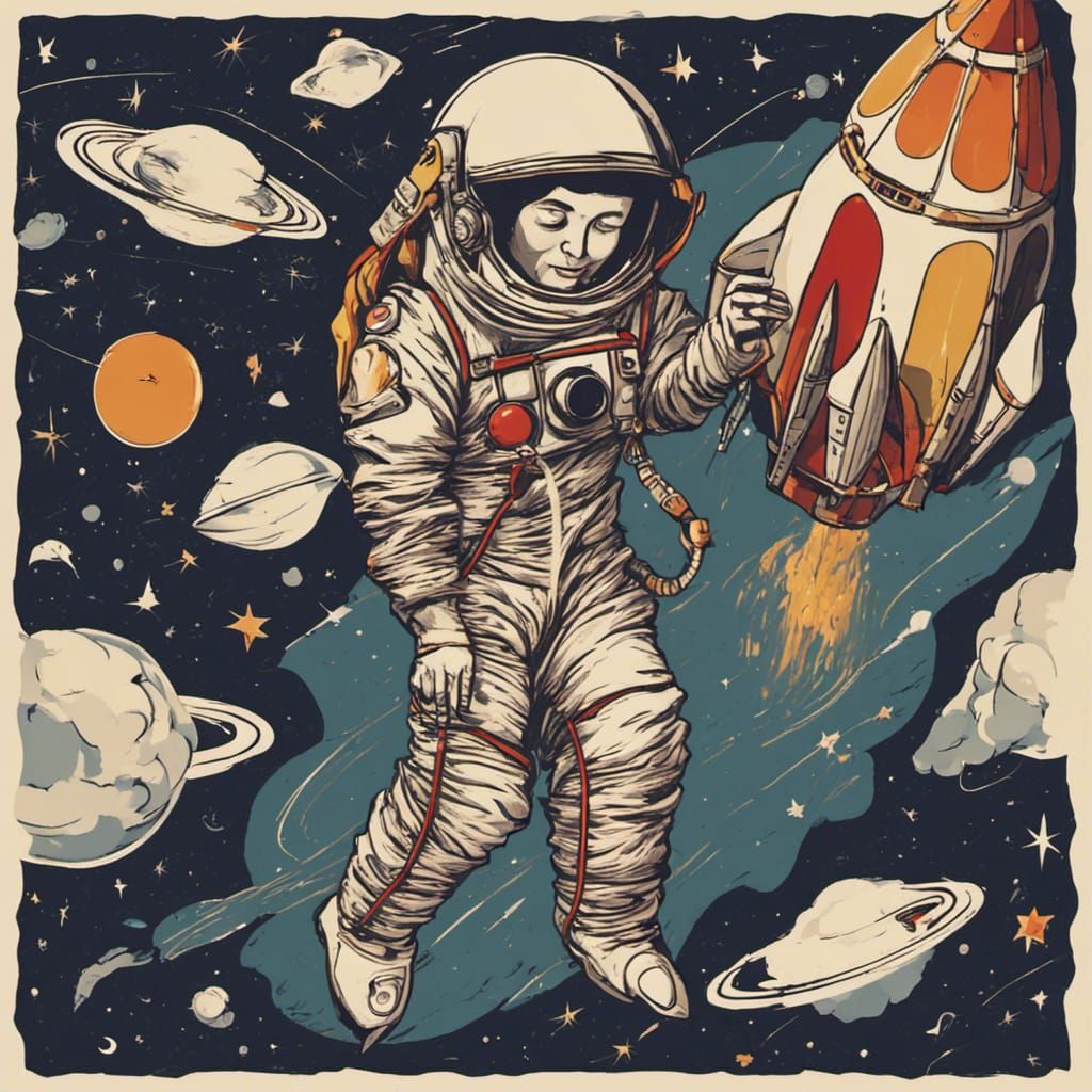 Surreal Rocket Man in Lonely Space