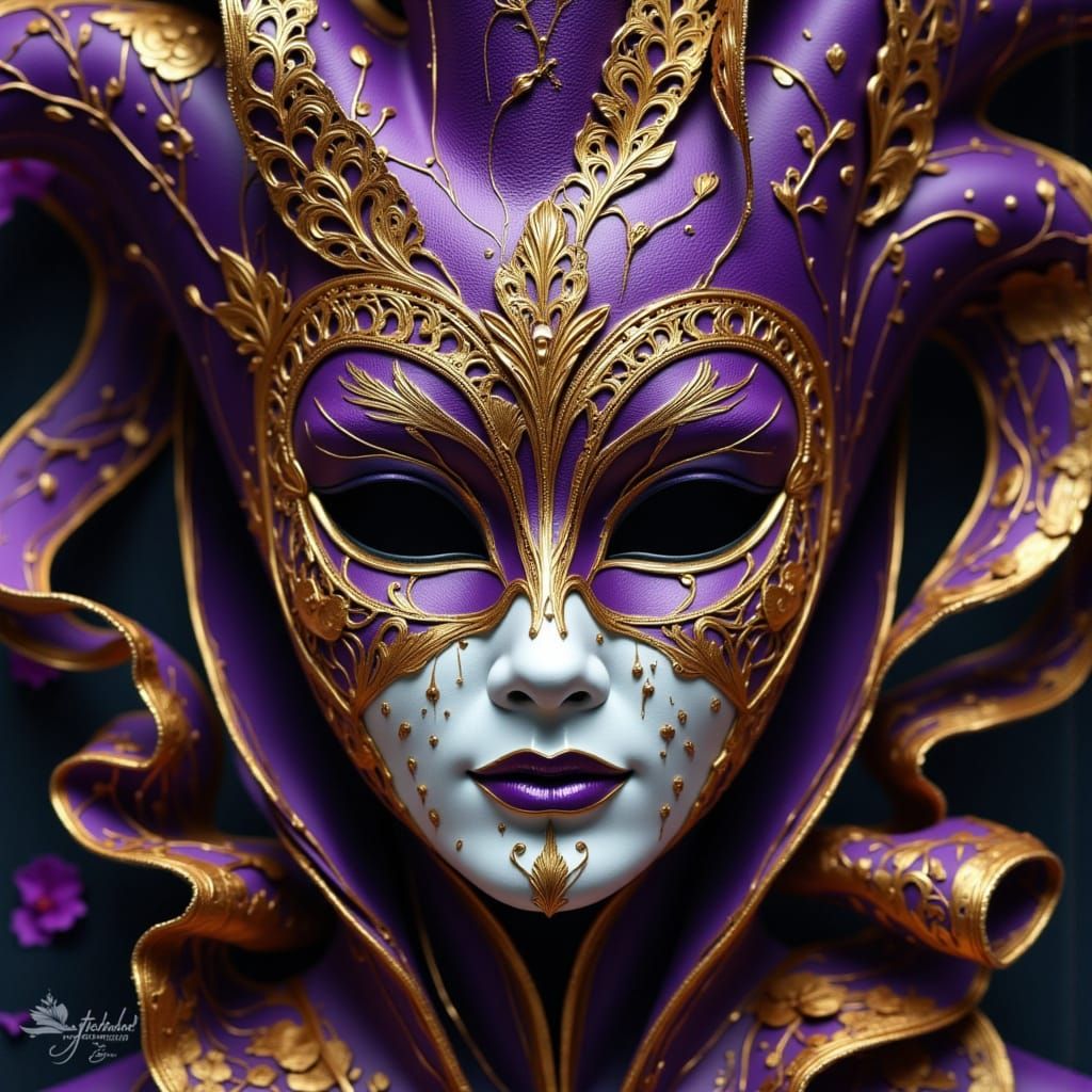Harlequin Masks with Gold Filigree and Gemstones