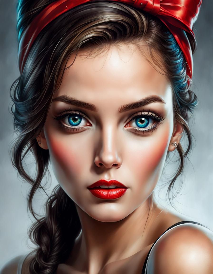 Detailed Pin-Up Portrait with Hyperrealistic Eyes